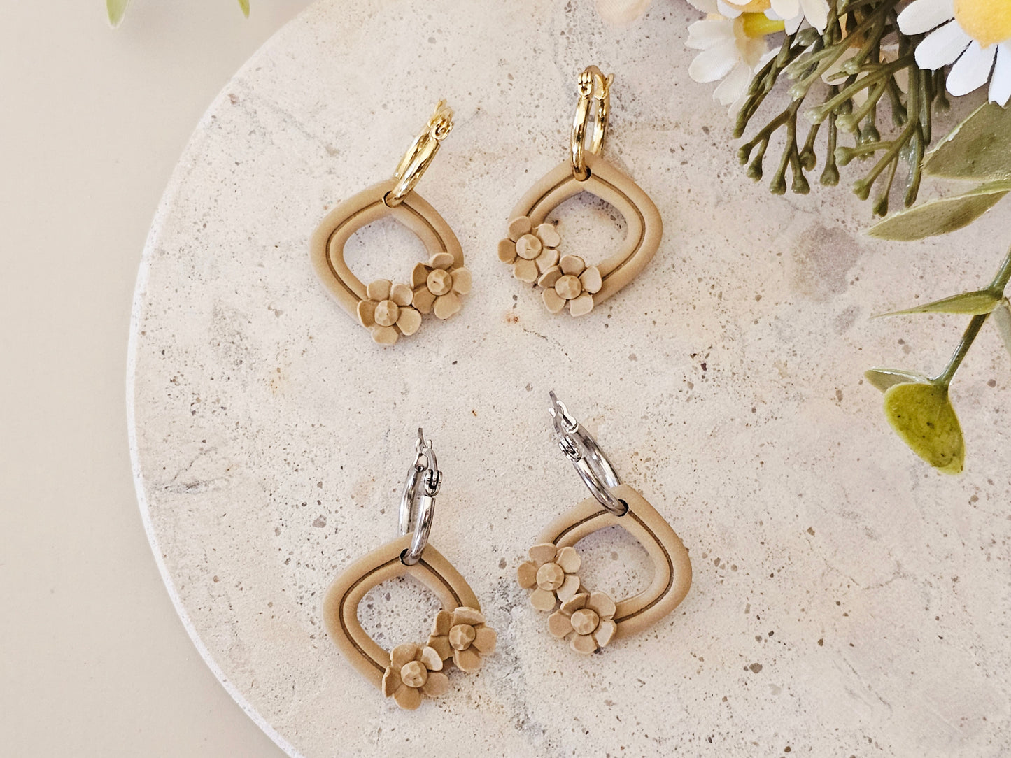 Daily Colour Tan Floral Hoops