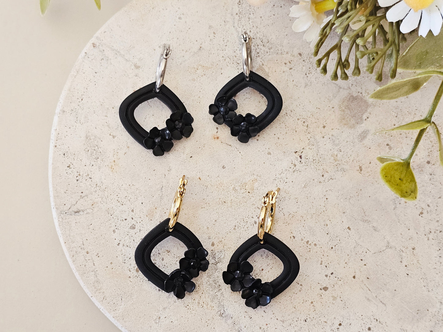 Daily Colour Black Floral Hoops