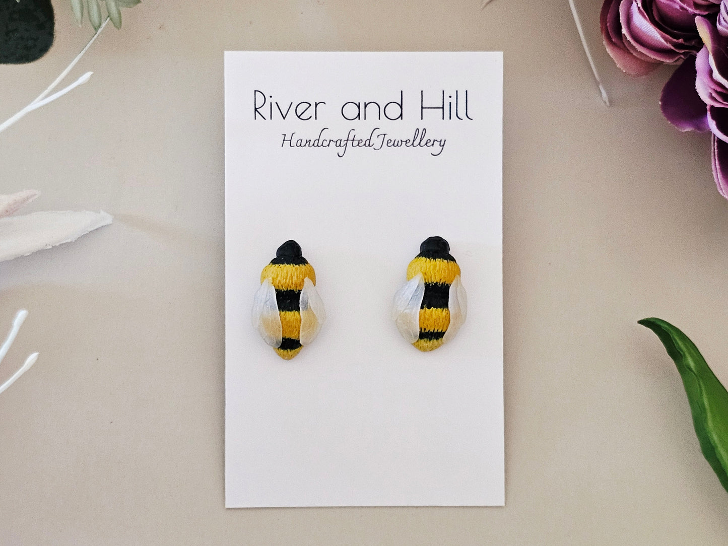 Carnation and Bumble Bee Earrings