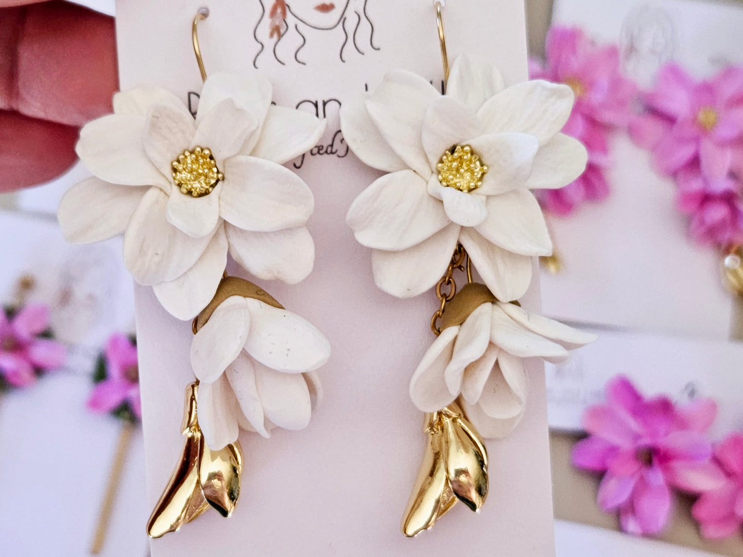 Magnolia Dangle Earrings White
