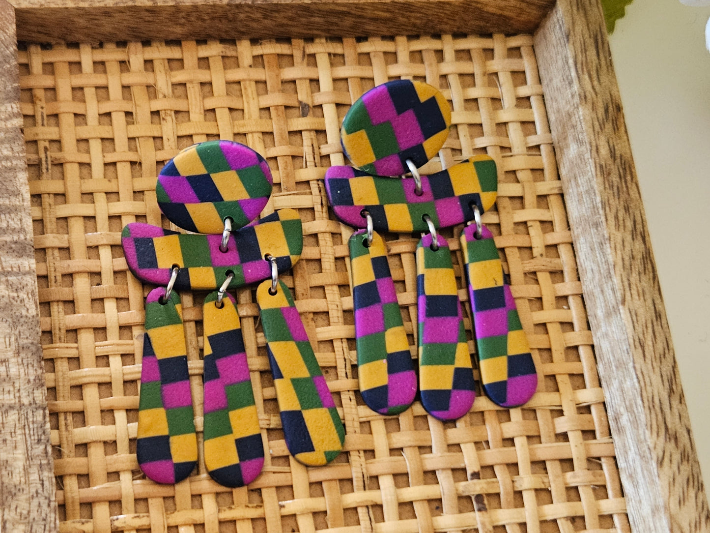 Checkered Dangle Bright Earrings