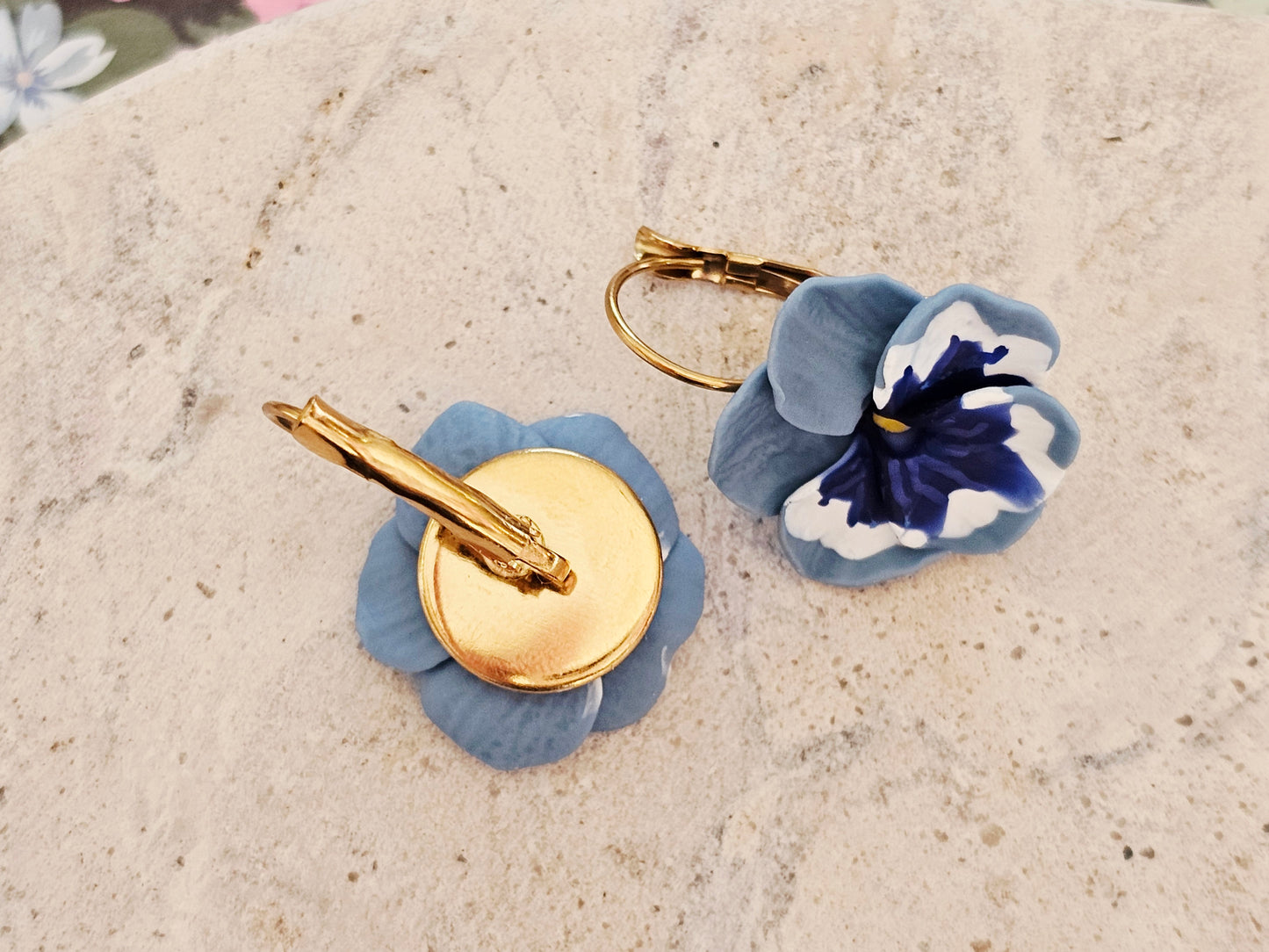 Pansy French Hook Blue Earrings