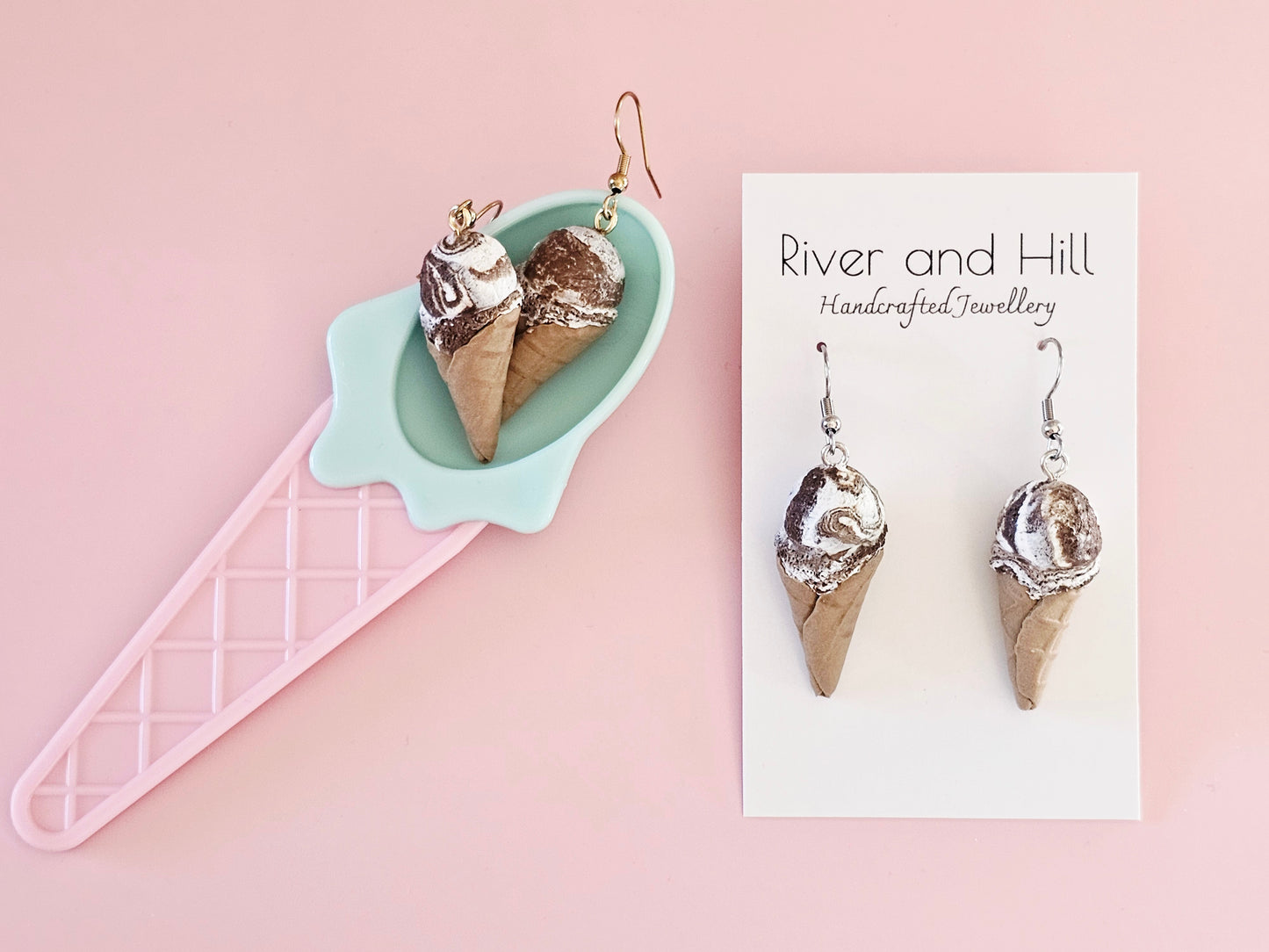 Ice Cream Cone Chocolate Swirl Earrings