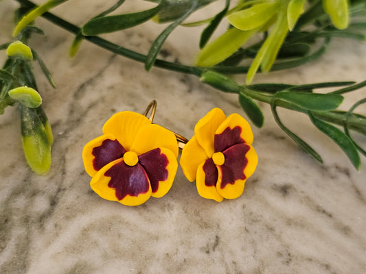 Pansy French Hook Yellow Earrings