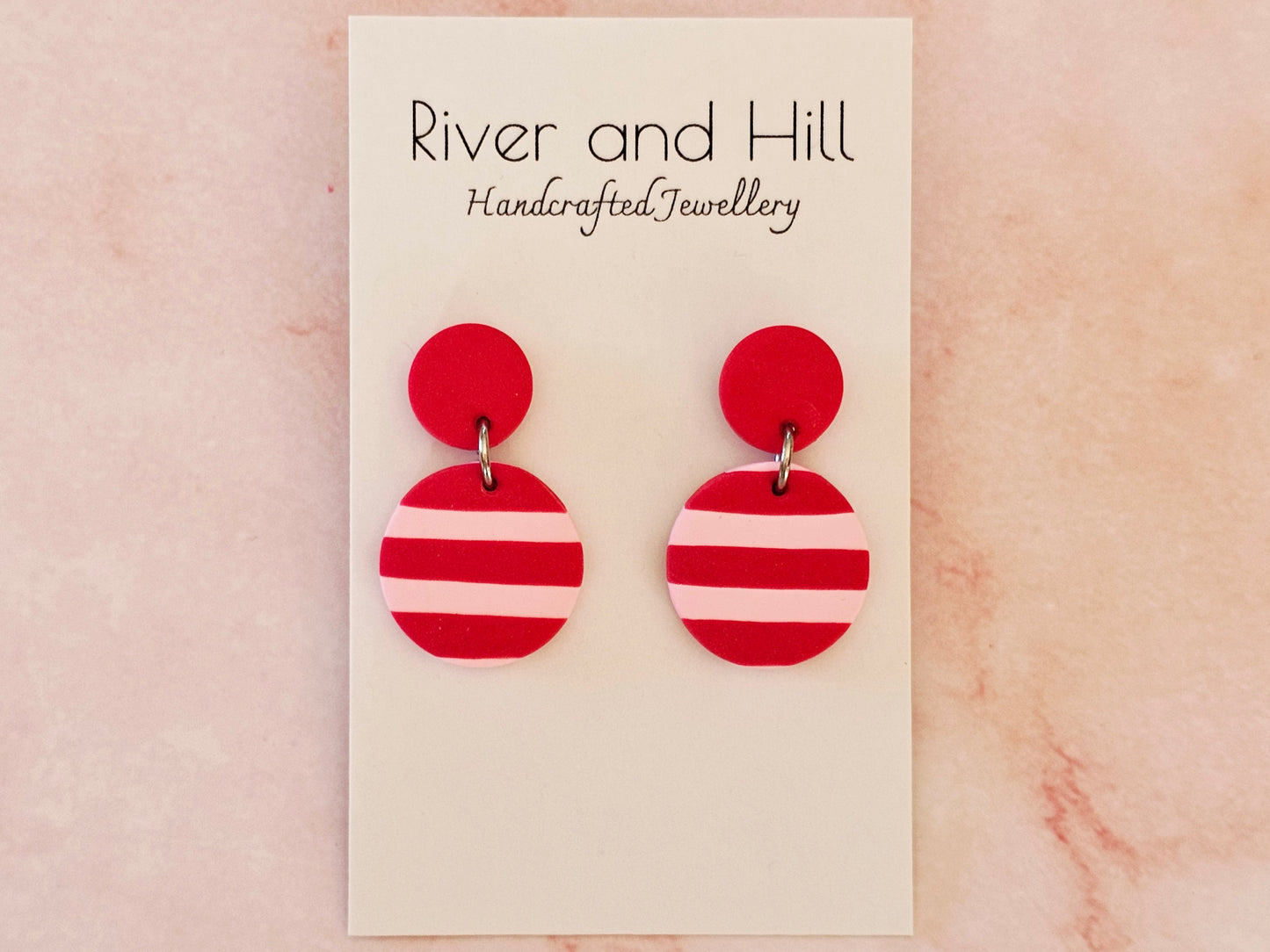 Striped Earrings Pink and Red