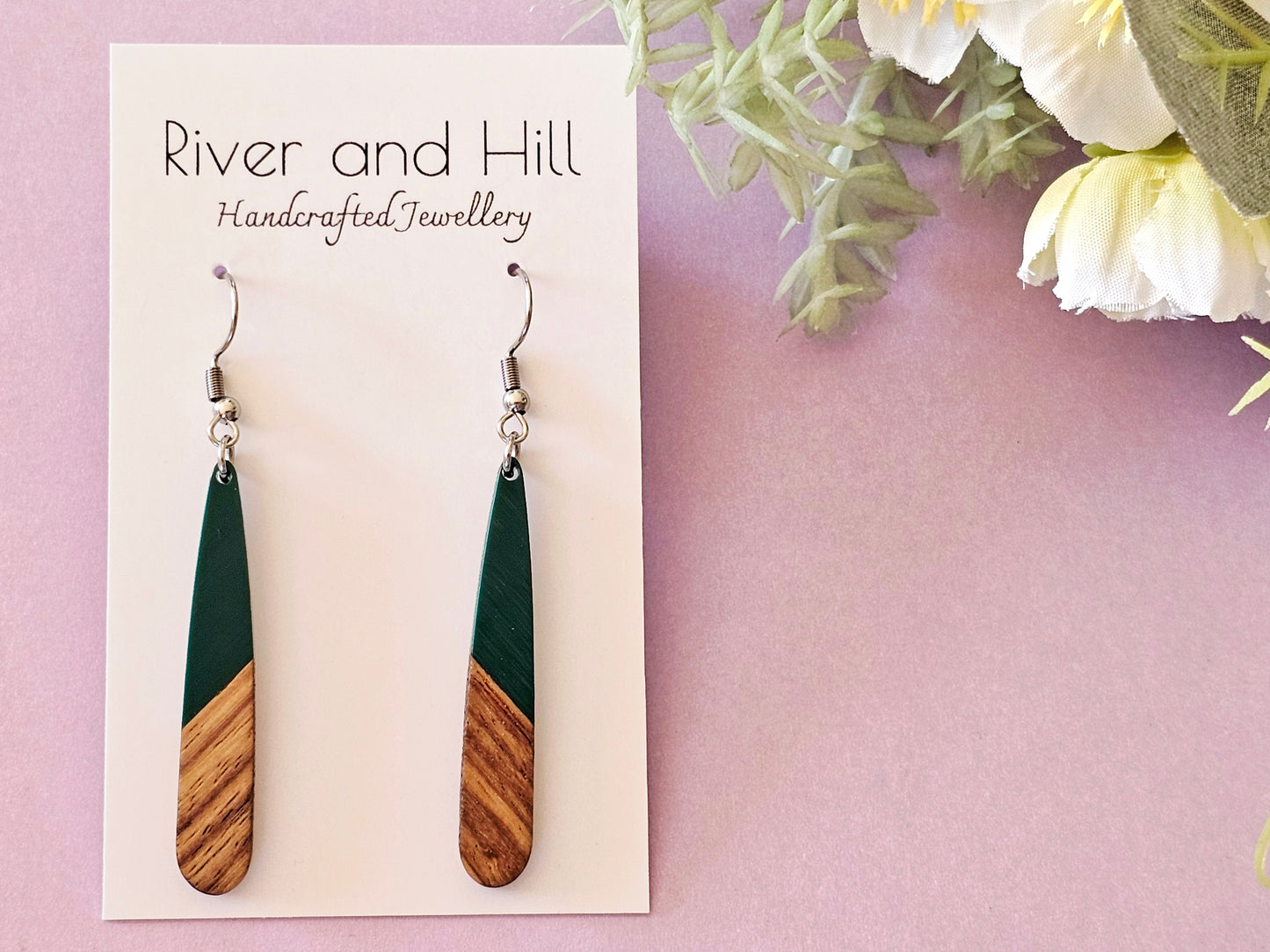 Wood and Resin Droplet Earrings