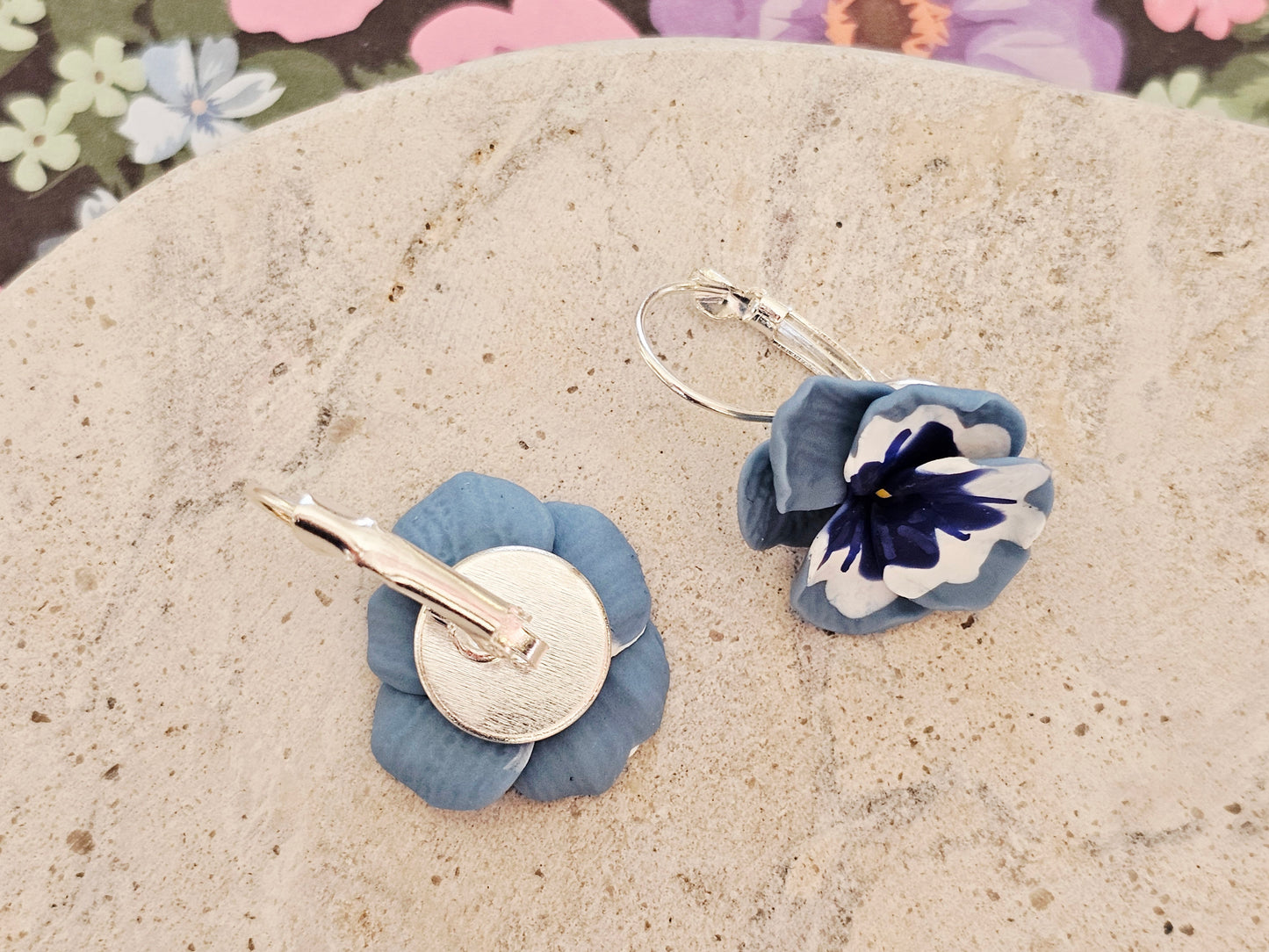 Pansy French Hook Blue Earrings