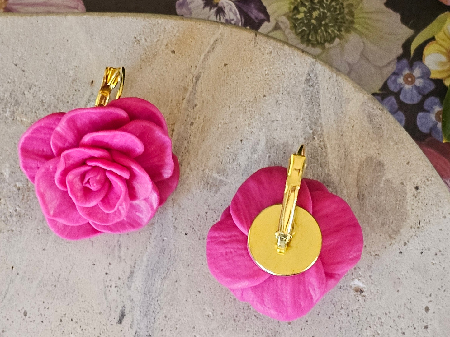 Cammellia French Hook Earrings Magenta