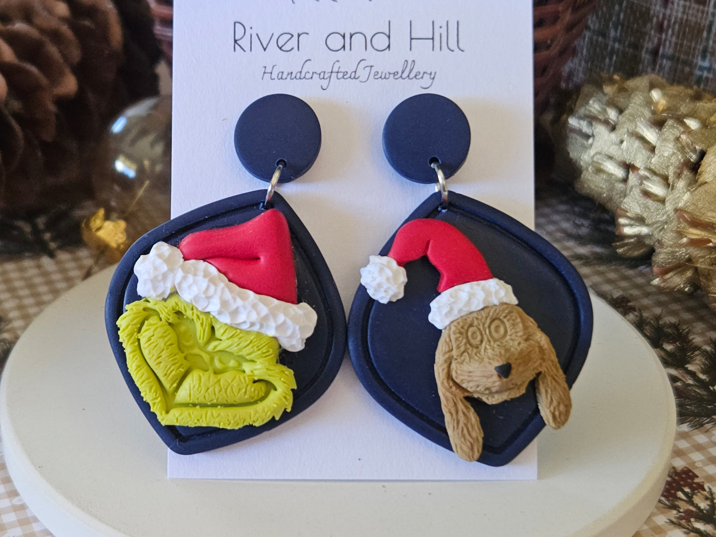 Christmas Grinch and Max Navy Earrings