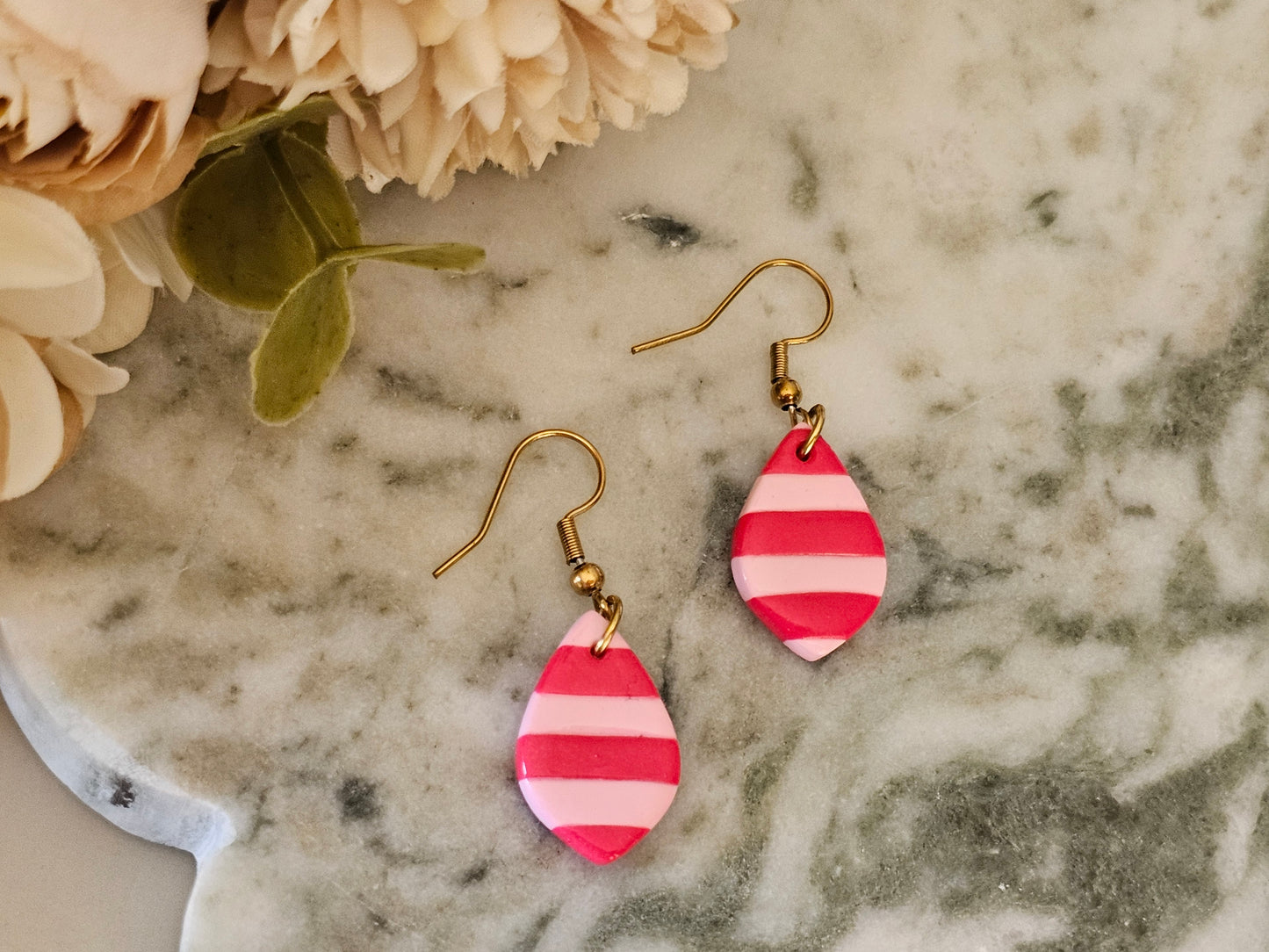 Striped Dainty Earrings Pink and Red