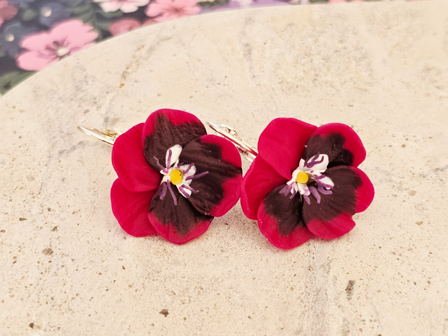 Pansy French Hook Pink Earrings