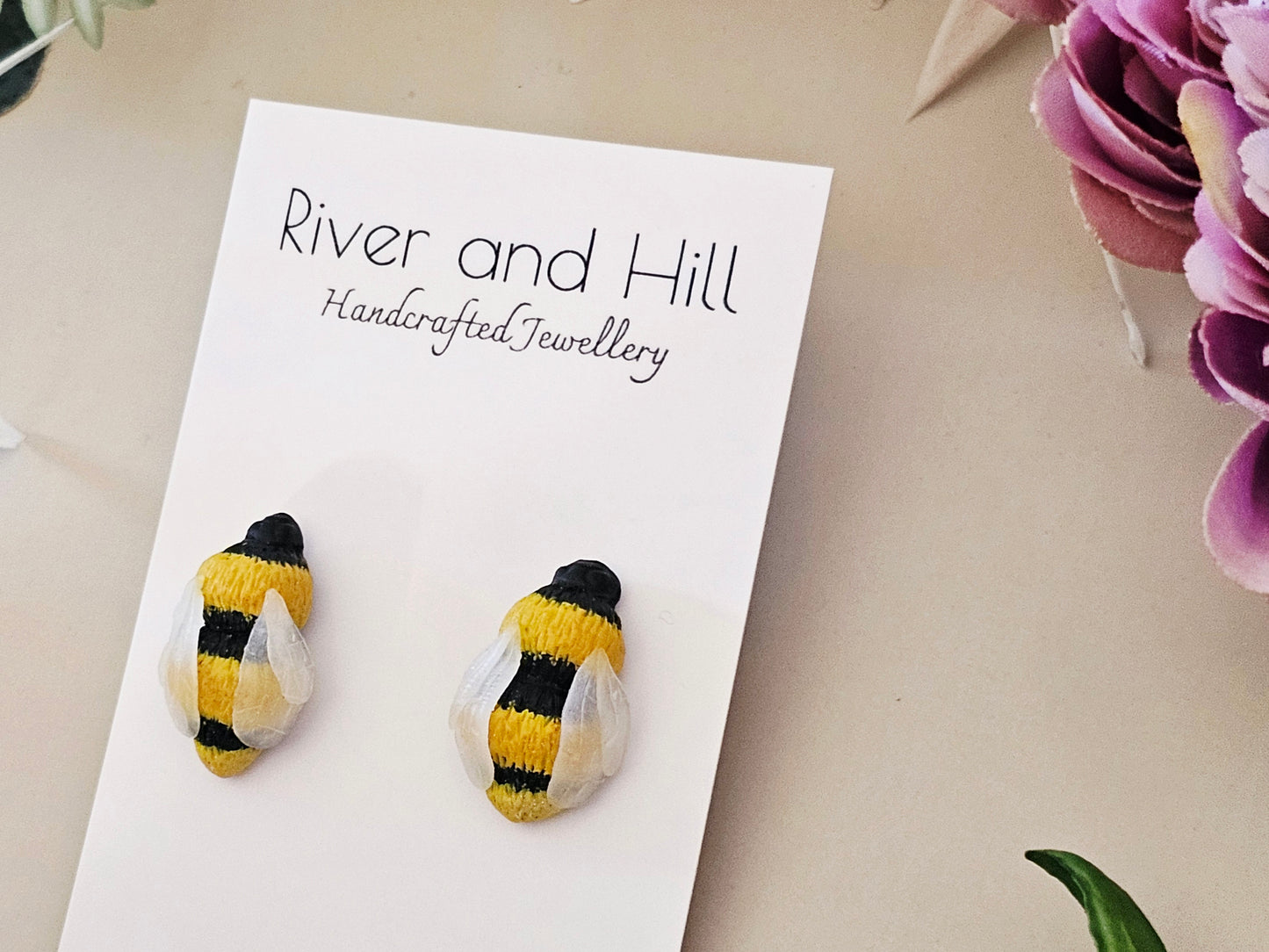 Carnation and Bumble Bee Earrings