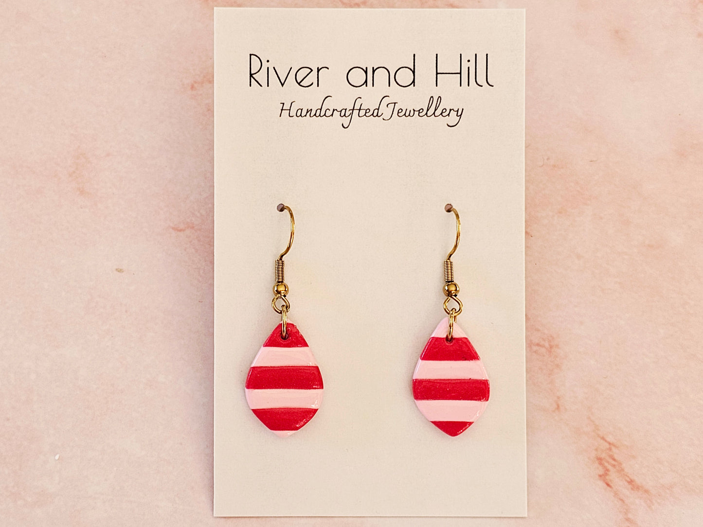 Striped Dainty Earrings Pink and Red