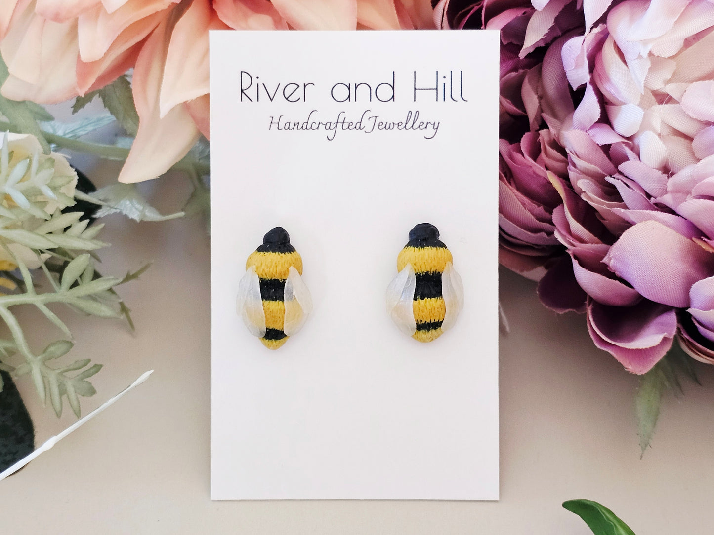 Carnation and Bumble Bee Earrings