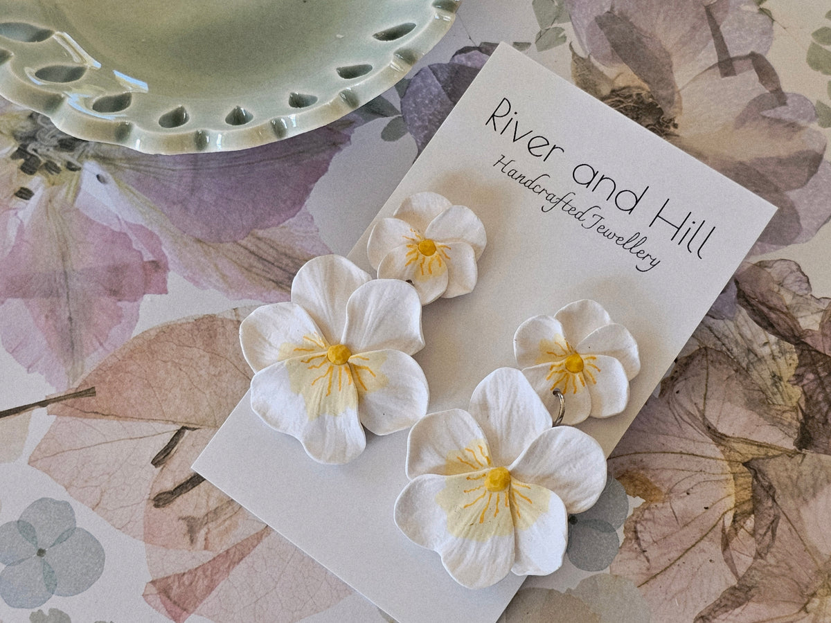 Pansy Statement Earrings White