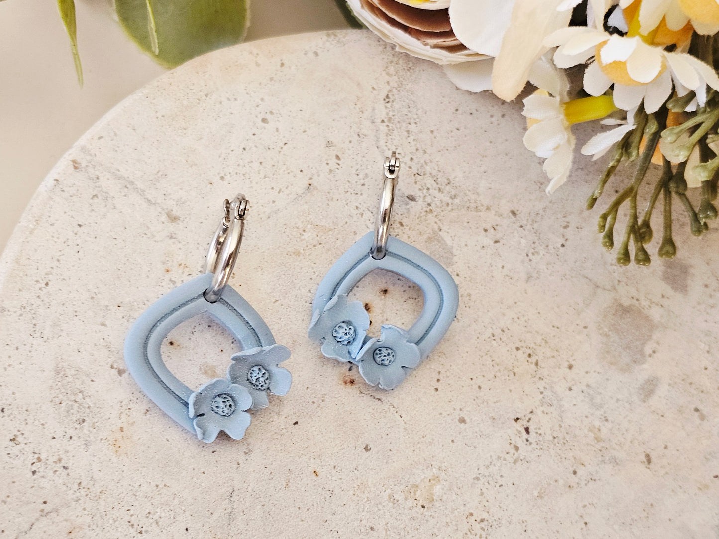 Daily Colour Powder Blue Floral Hoops