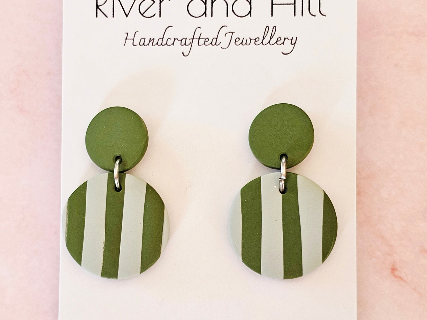 Striped Earrings Olive and Sage Green