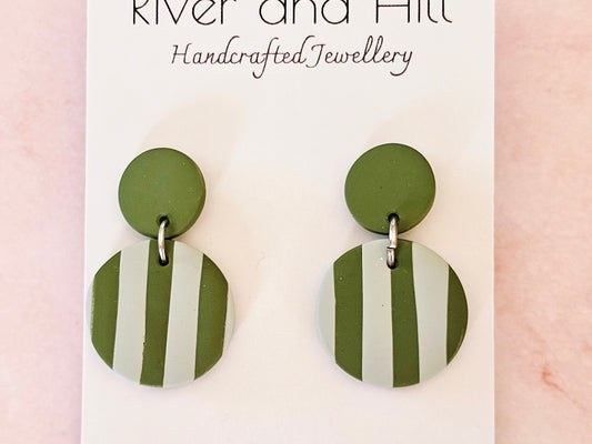 Striped Earrings Olive and Sage Green