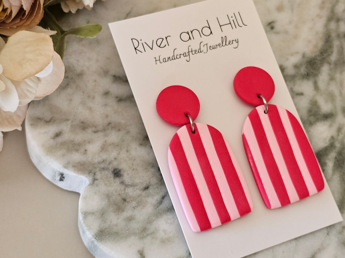 Striped Statement Earrings Pink and Red
