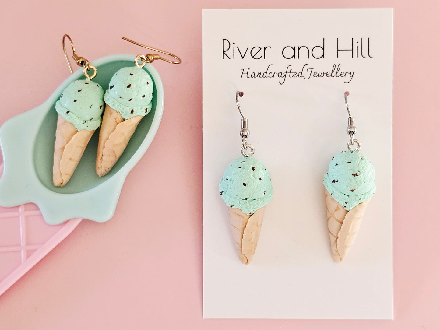 Ice Cream Cone Chocolate Mint Earrings