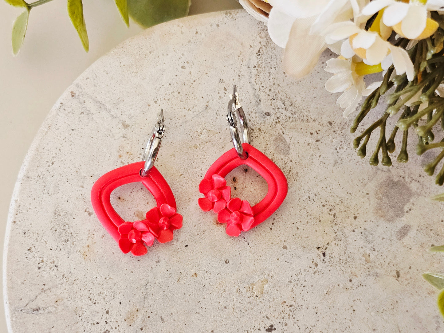 Daily Colour Bright Red Floral Hoops