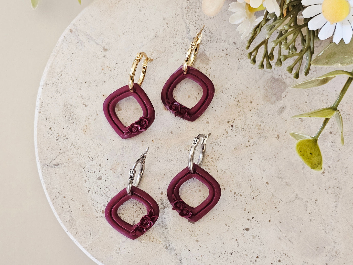 Daily Colour Burgundy Floral Hoops