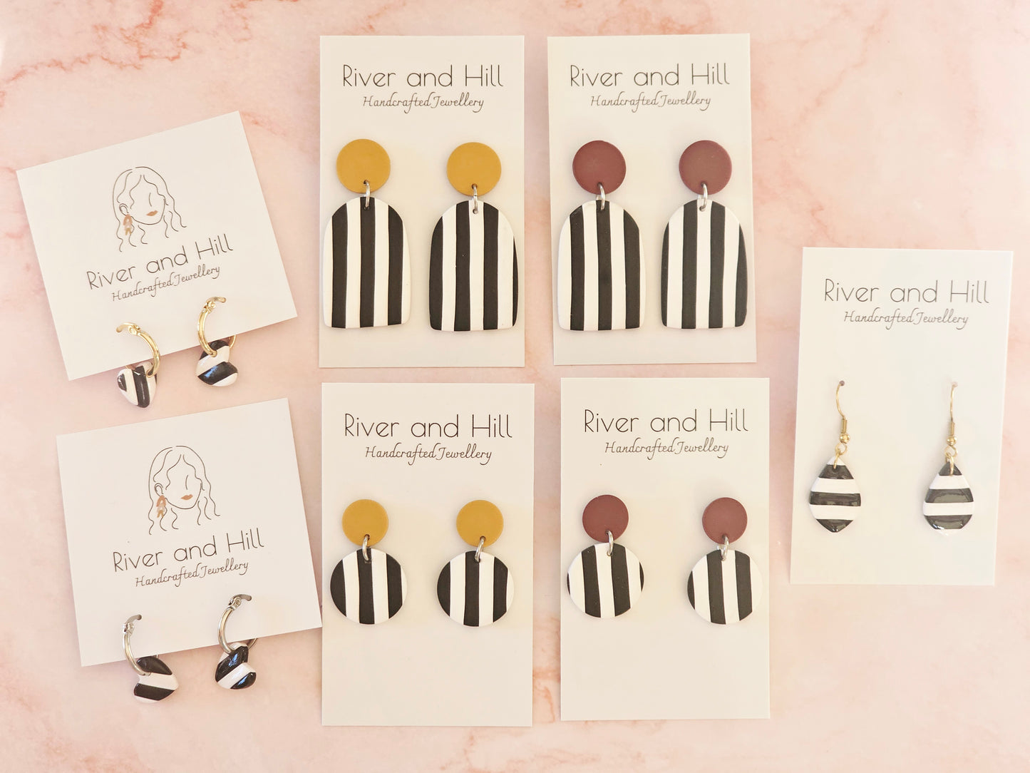 Striped Dainty Earrings Black and White