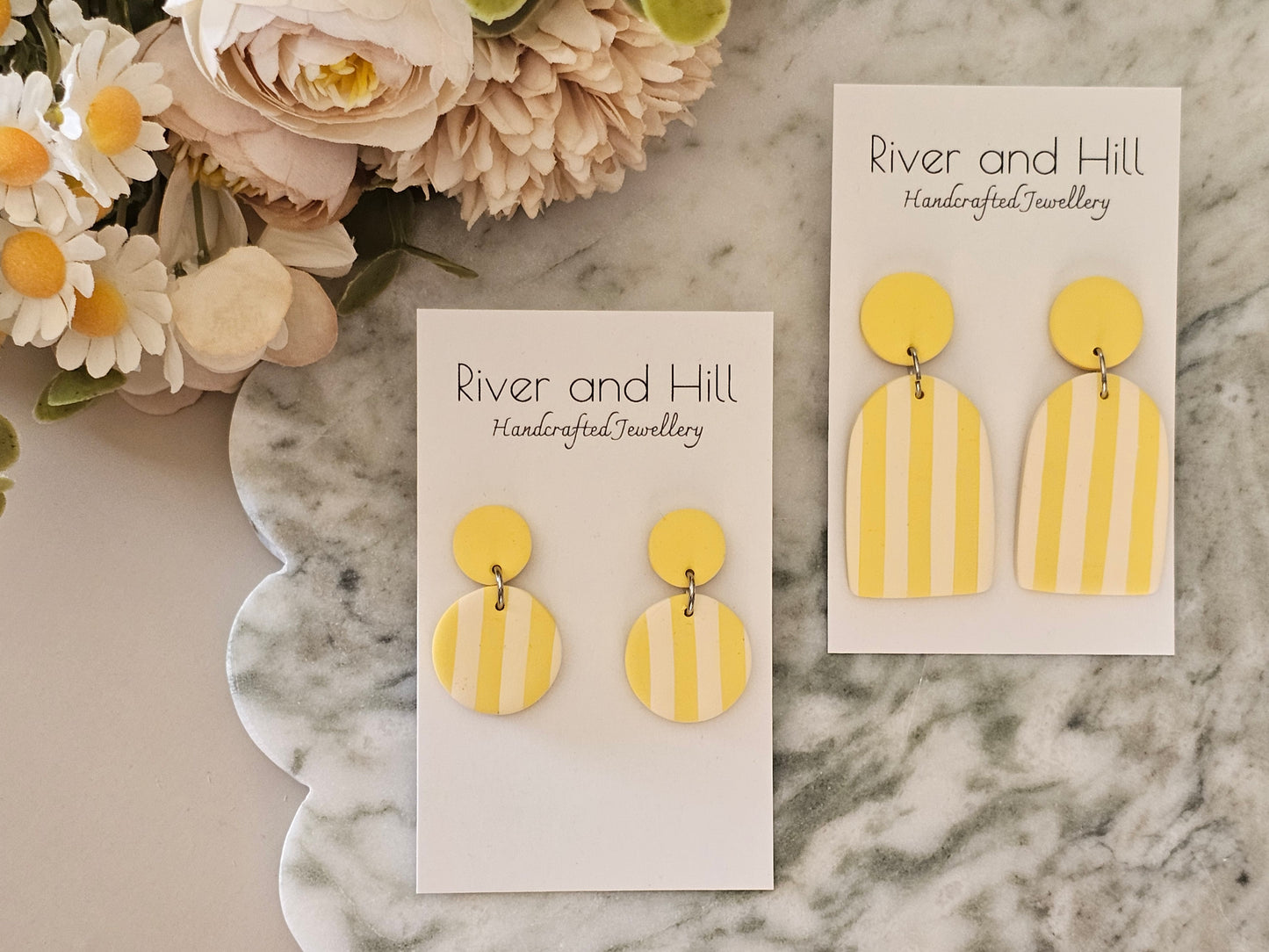 Striped Statement Earrings Yellow