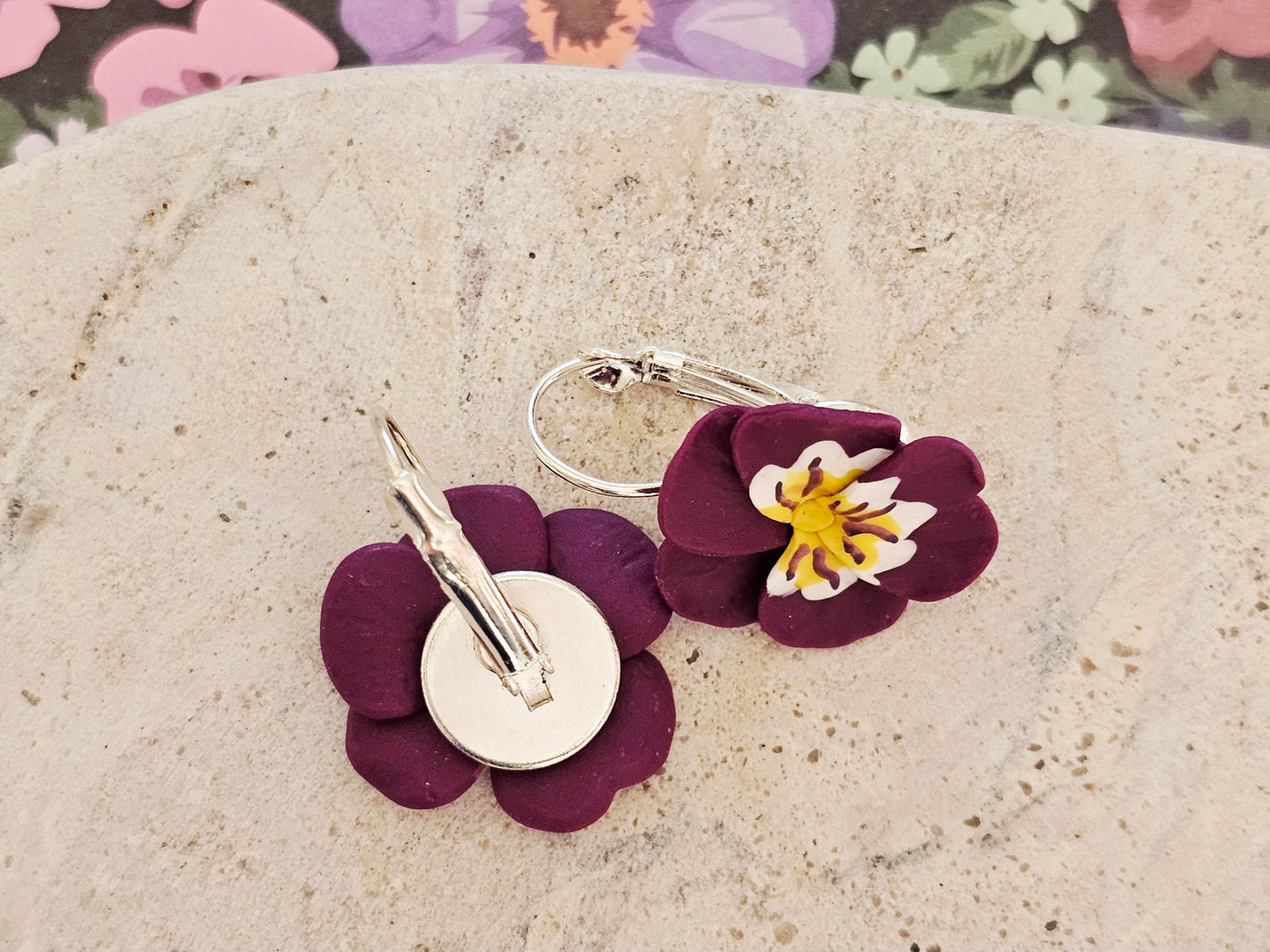Pansy French Hook Purple Earrings