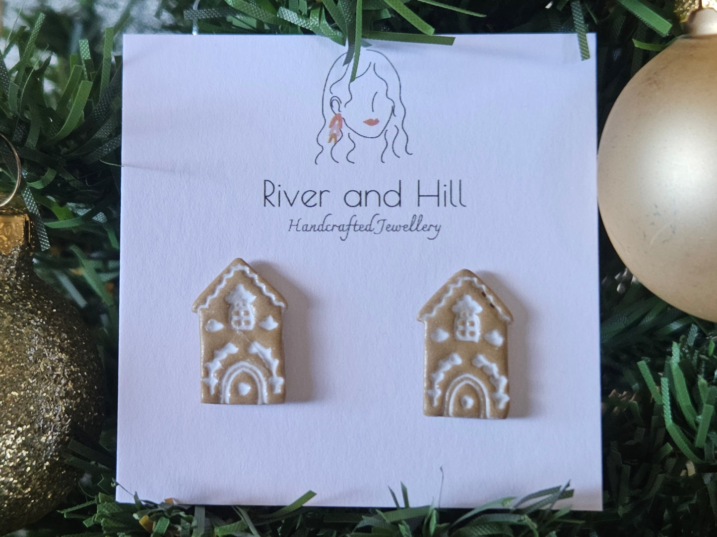 Christmas Folk Gingerbread House Studs