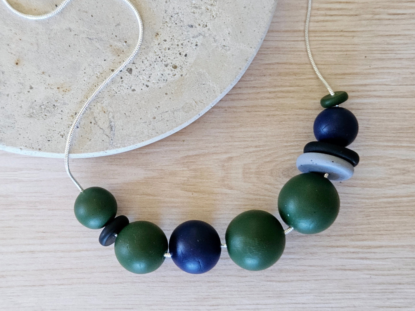 Contemporary Long Statement Sterling Silver Necklace Green