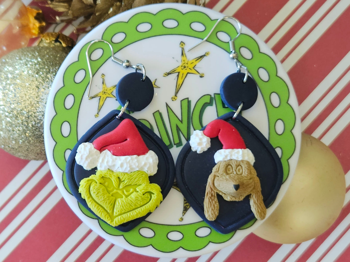 Christmas Grinch and Max Navy Earrings