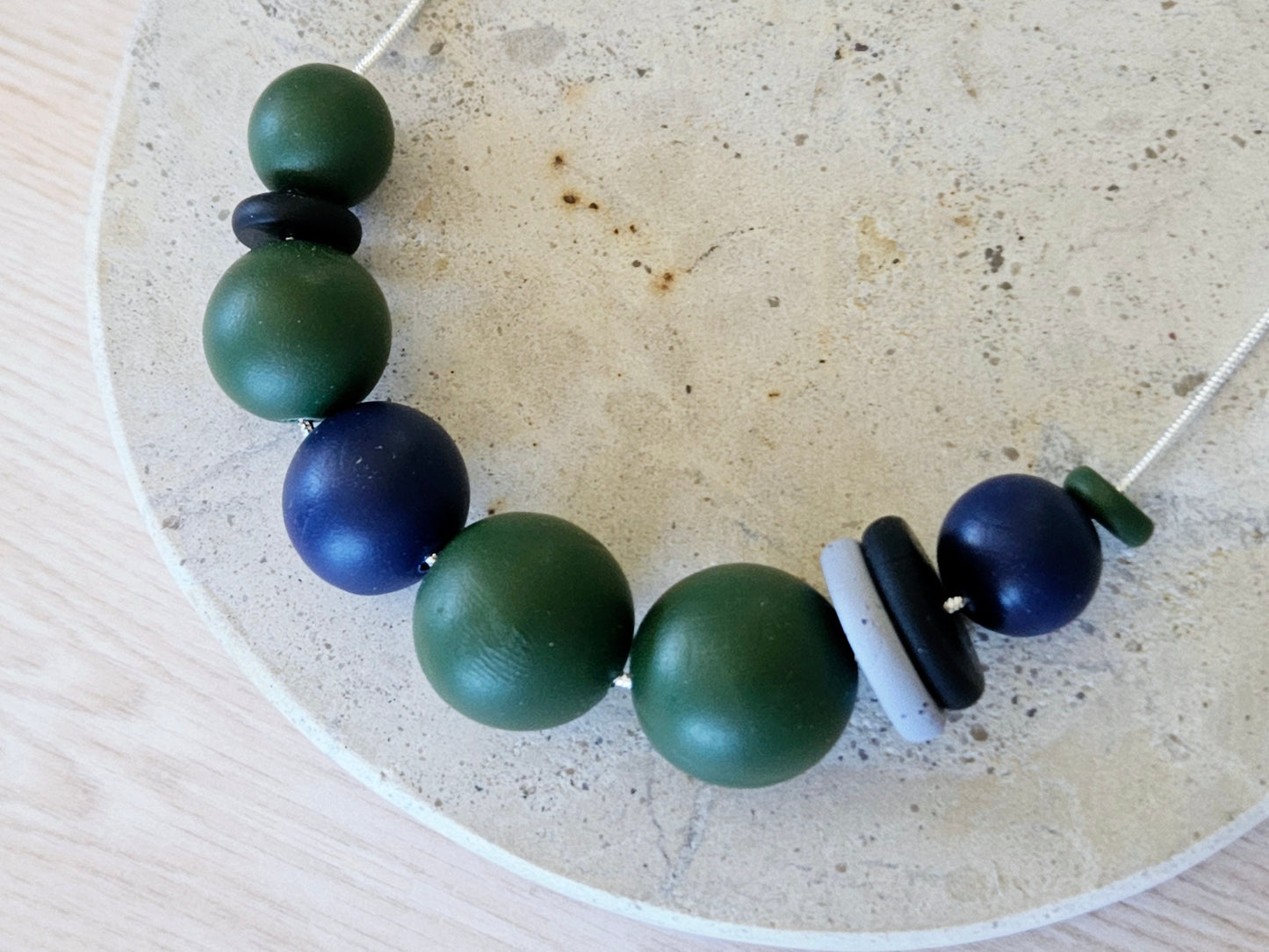 Contemporary Long Statement Sterling Silver Necklace Green