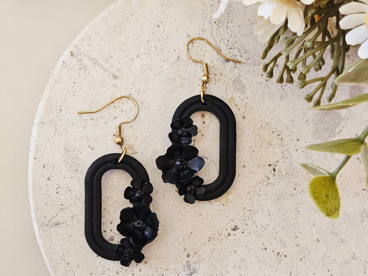 Daily Colour Black Floral Earrings