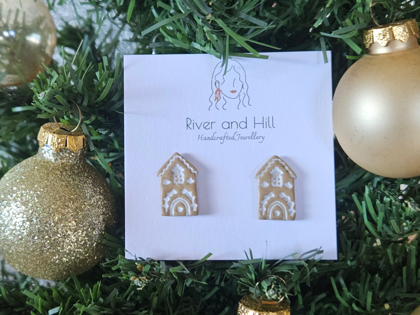 Christmas Folk Gingerbread House Studs