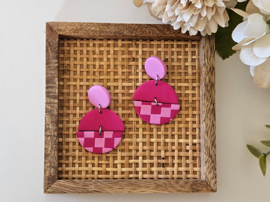 Checkered Disk Pink Earrings