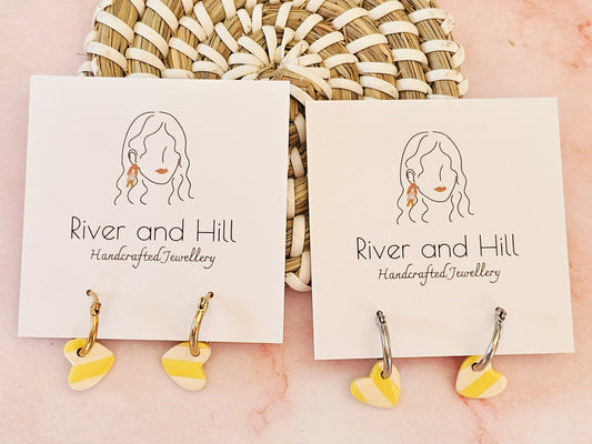 Striped Hoop Heart Earrings Yellow