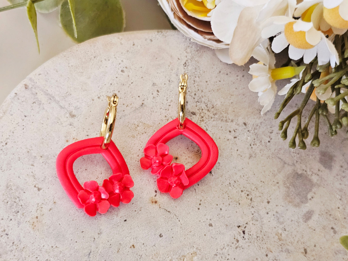 Daily Colour Bright Red Floral Hoops