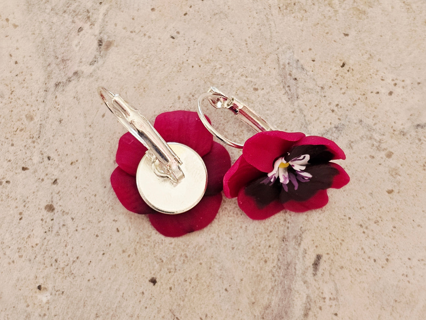 Pansy French Hook Pink Earrings