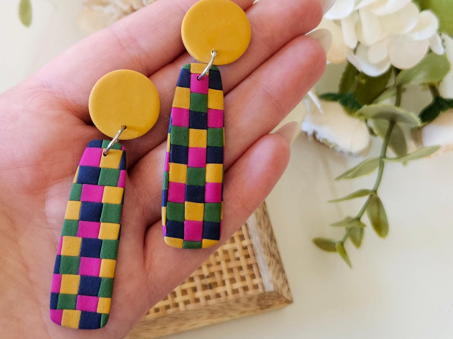 Checkered Bar Bright Earrings