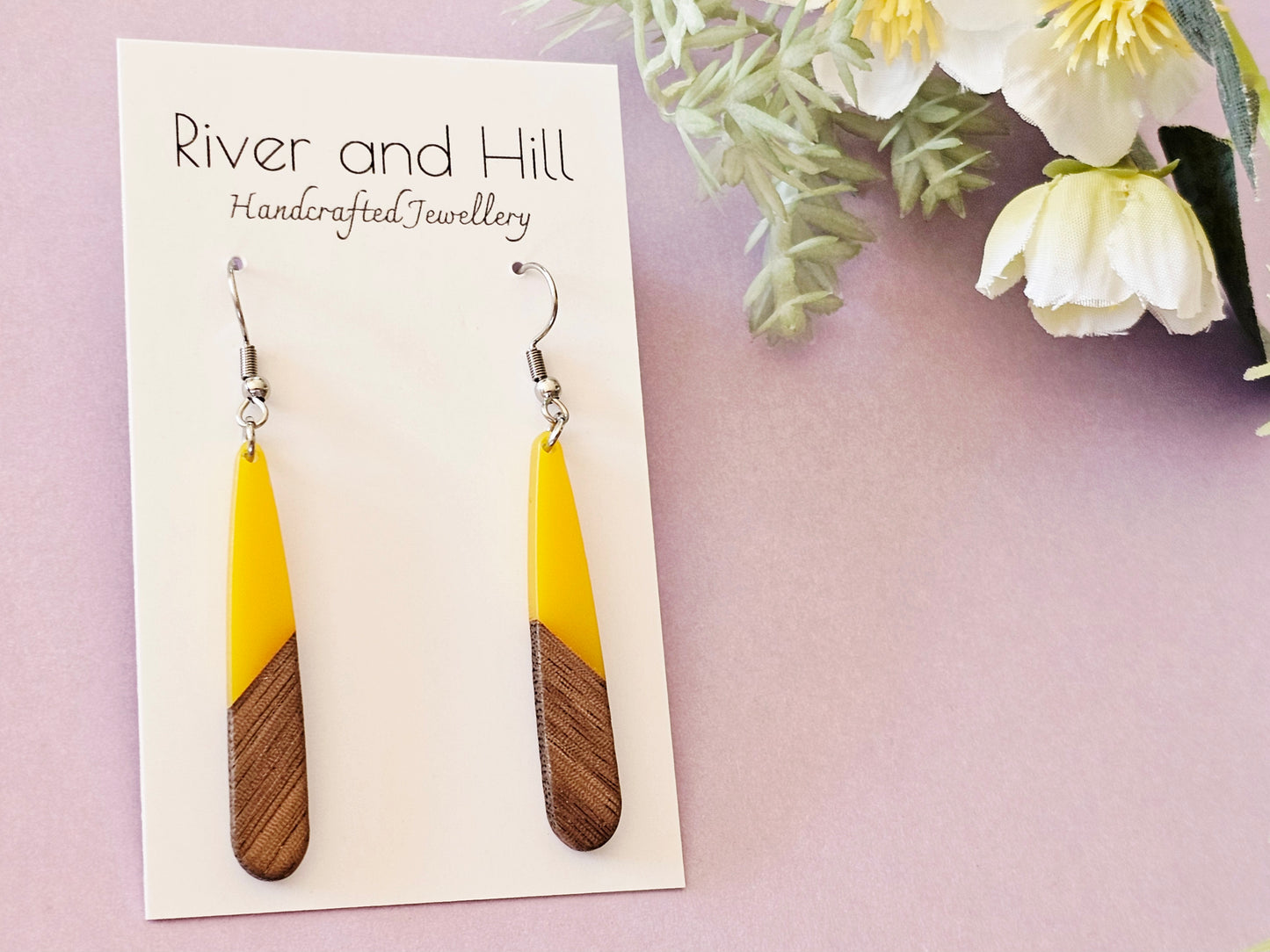 Wood and Resin Droplet Earrings