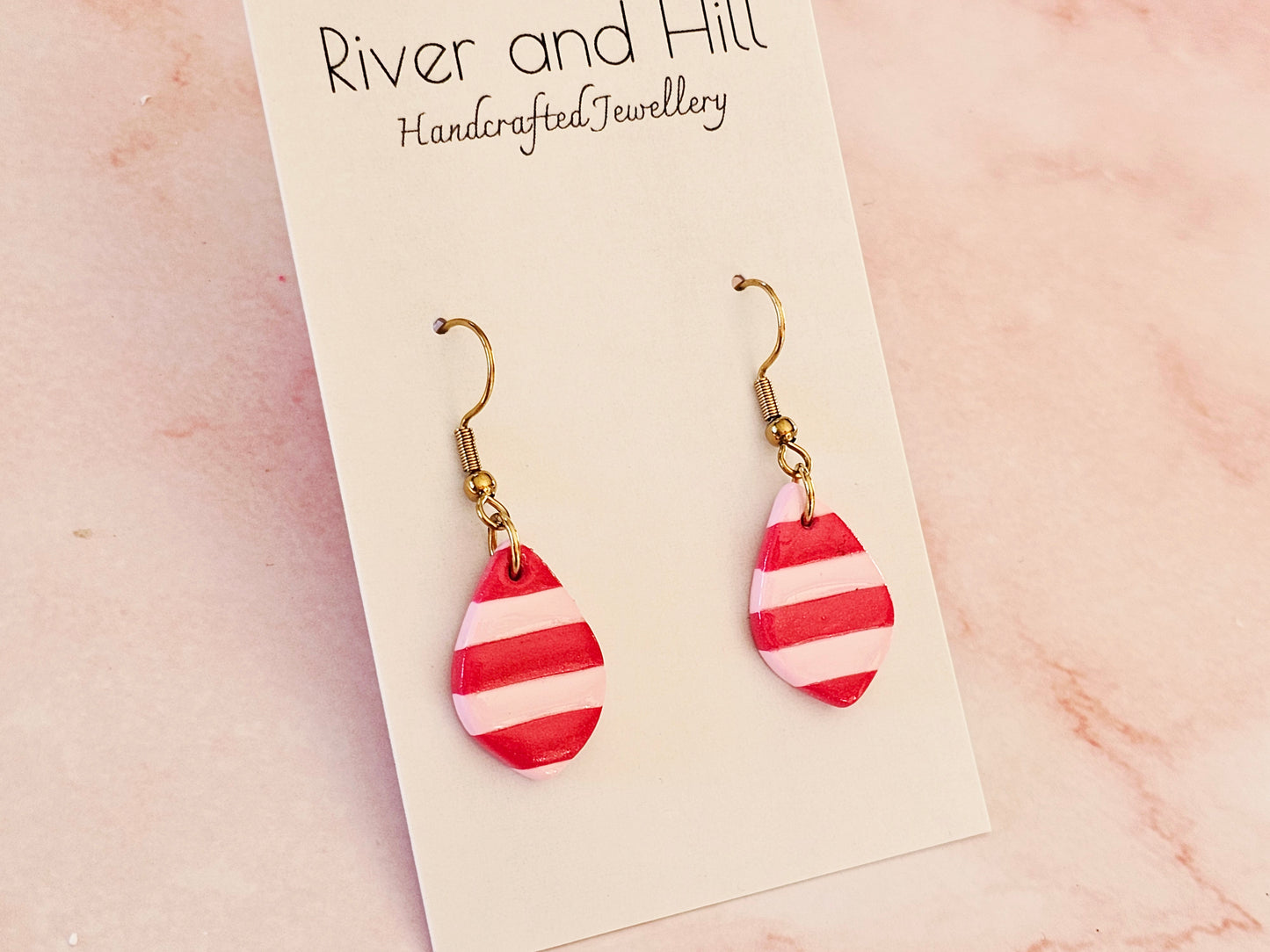 Striped Dainty Earrings Pink and Red