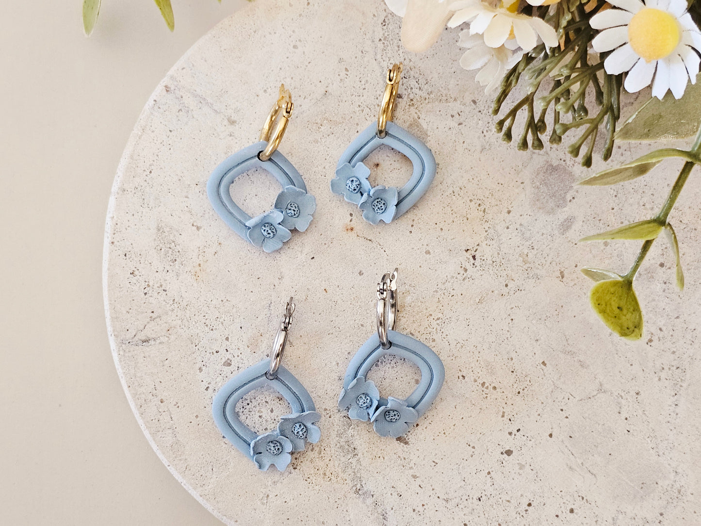Daily Colour Powder Blue Floral Hoops
