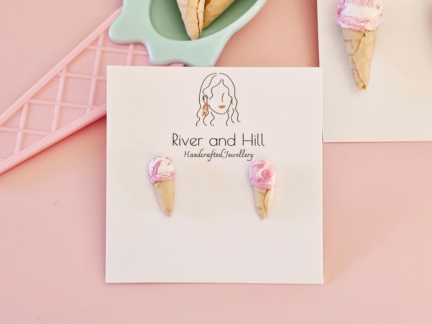 Ice Cream Cone Strawberry Swirl Studs
