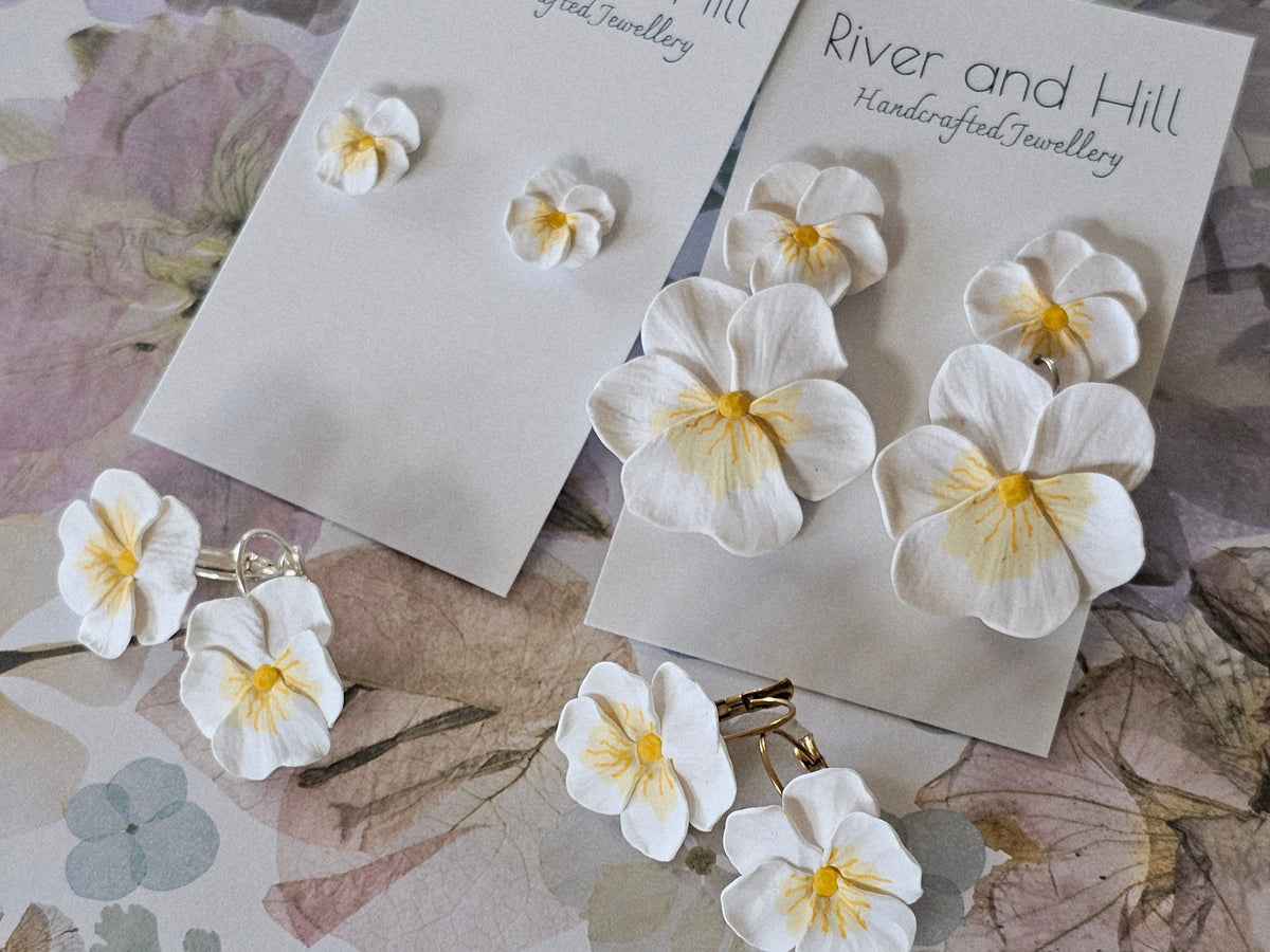 Pansy French Hook White Earrings