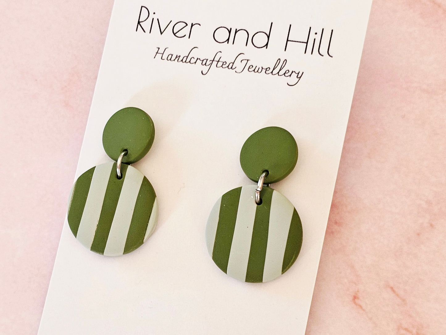 Striped Earrings Olive and Sage Green