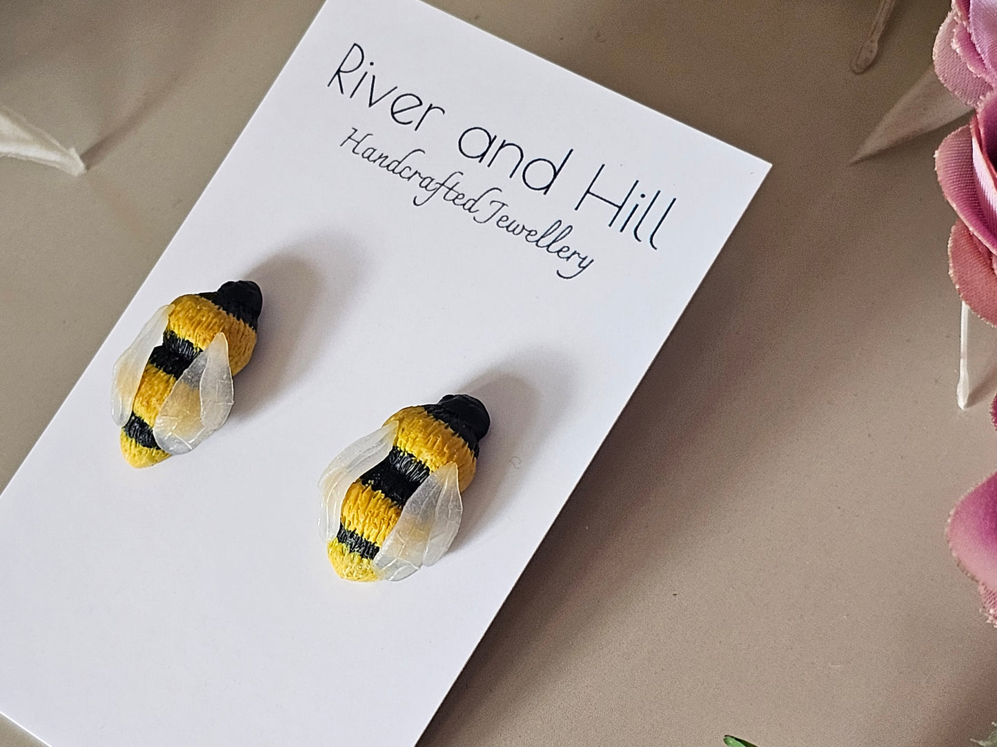 Carnation and Bumble Bee Earrings