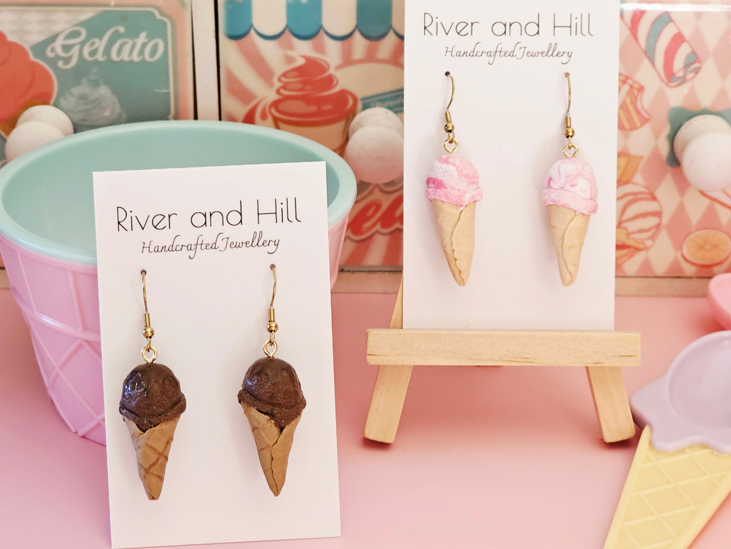 Ice Cream Cone Chocolate Drizzle Earrings