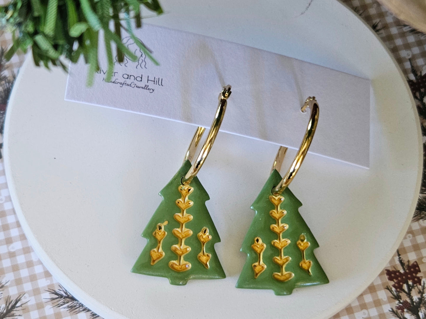 Christmas Folk Tree Hoop Earrings