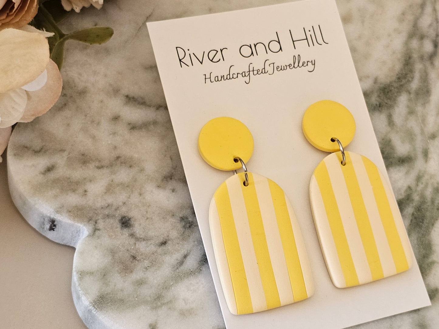 Striped Statement Earrings Yellow
